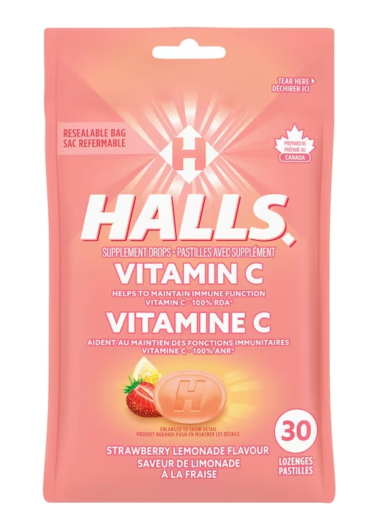 HALLS VIT C STRAWBERRY LEMONADE BAG 30PC pack of 12