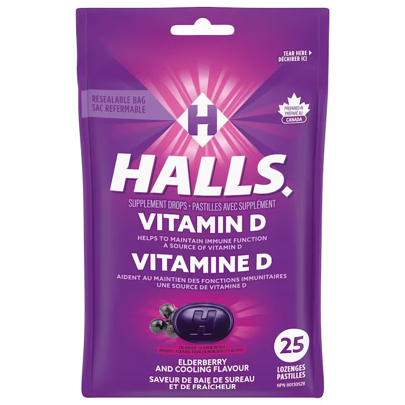 HALLS VIT D ELDERBERRY BAG 25 LOZENGE pack of 12