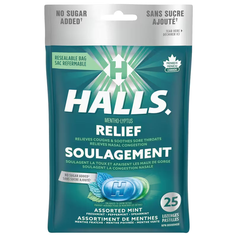 HALLS LOZ MENTHO-LYPTUS MNT AST NO SUG ADDED 25PC LOZENGE pack of 12