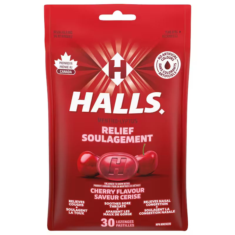 HALLS DROP BAG CHERRY 30PC LOZENGE pack of 12
