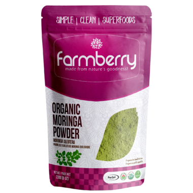 Farmberry    Farmberry Organic Powder    Flavour: Moringa Leaf 
Container Size: 230 g    Each