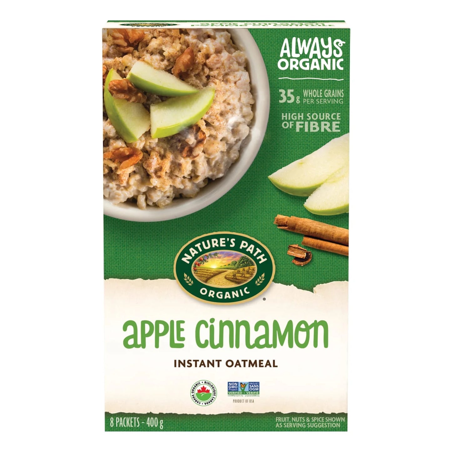 NATURE’S PATH   -    Apple Cinnamon Instant Oatmeal Organic      400g