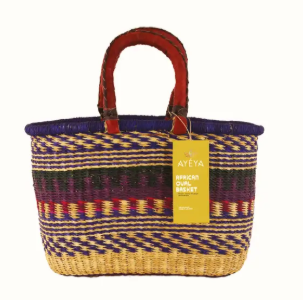 Flora_Authentic African Basket - Oval w/ 2 handles, flat bottom_