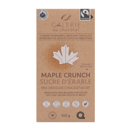 Galerie au Chocolat   Fairtrade Mlk Choc Maple Crunch Bar  100g