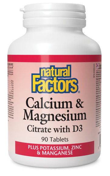 Natural Factors   Calcium & Magnesium Citrate with D3 Plus Potassium, Zinc & Manganese   90 tabstabs