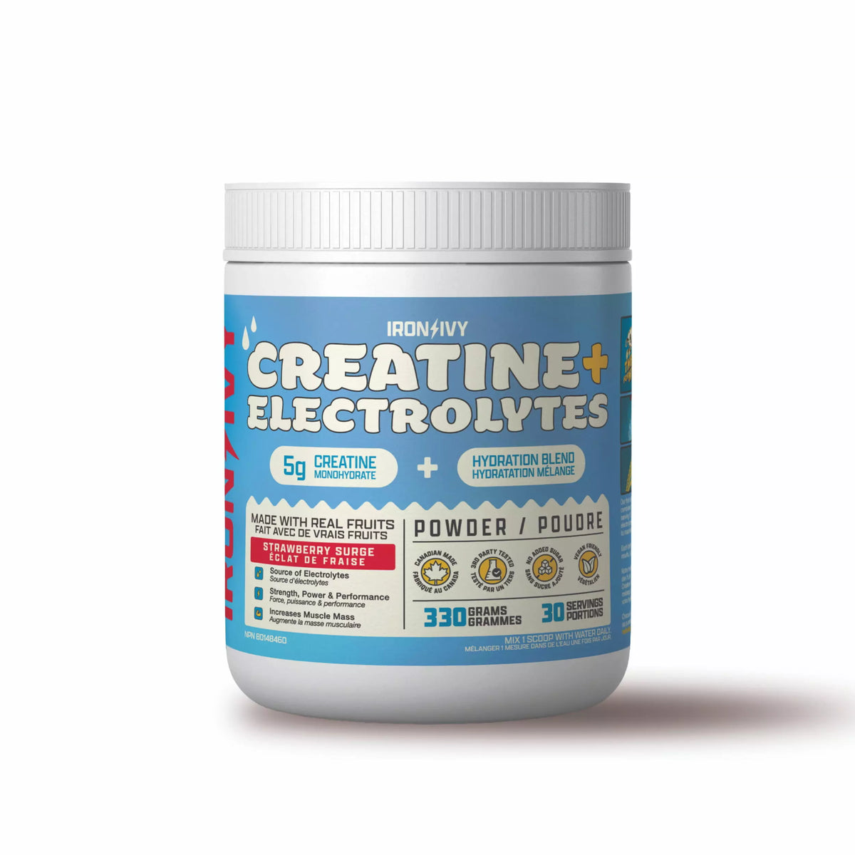 Iron & Ivy's Creatine + Electrolytes — Strawberry Surge, 30 serving tub (330g)