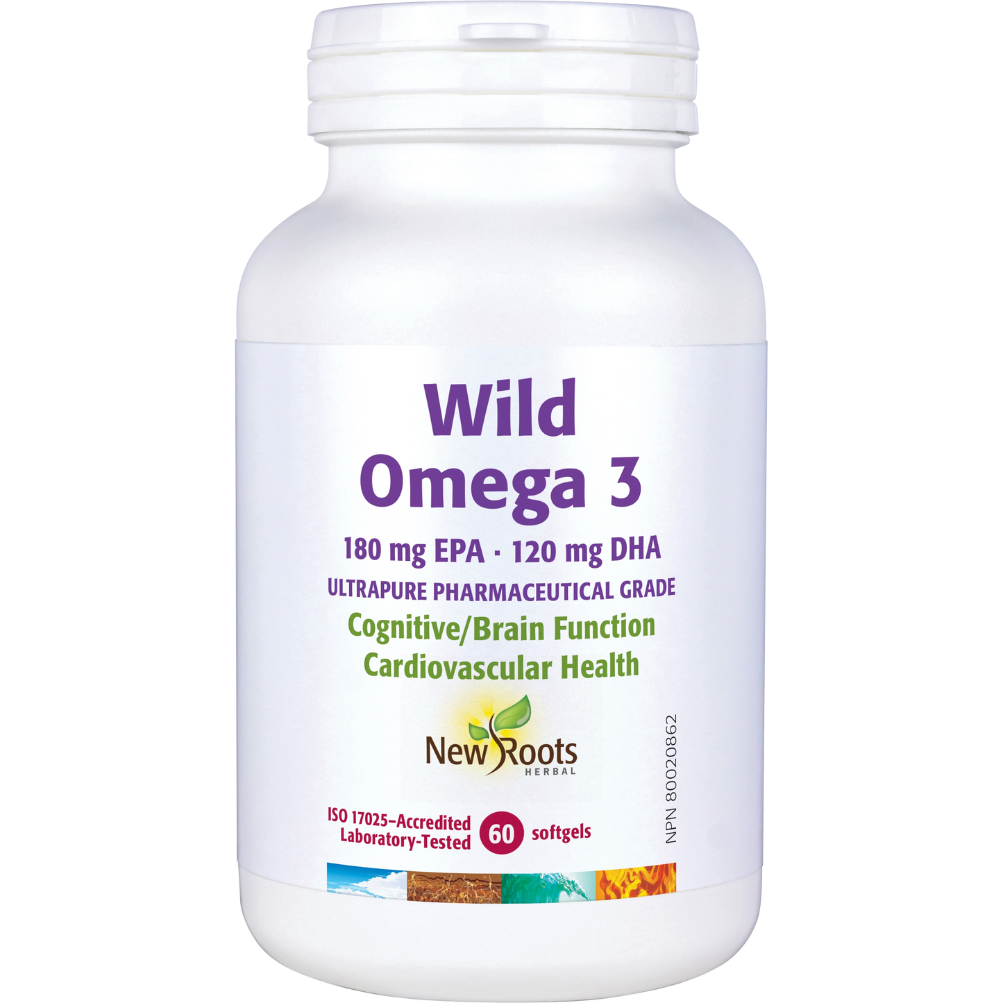 NEW ROOTS    Wild Omega 3 180 mg EPA · 120 mg DHA ·      60 softgels