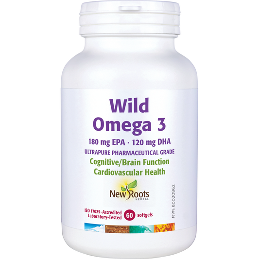 NEW ROOTS    Wild Omega 3 180 mg EPA · 120 mg DHA ·      60 softgels