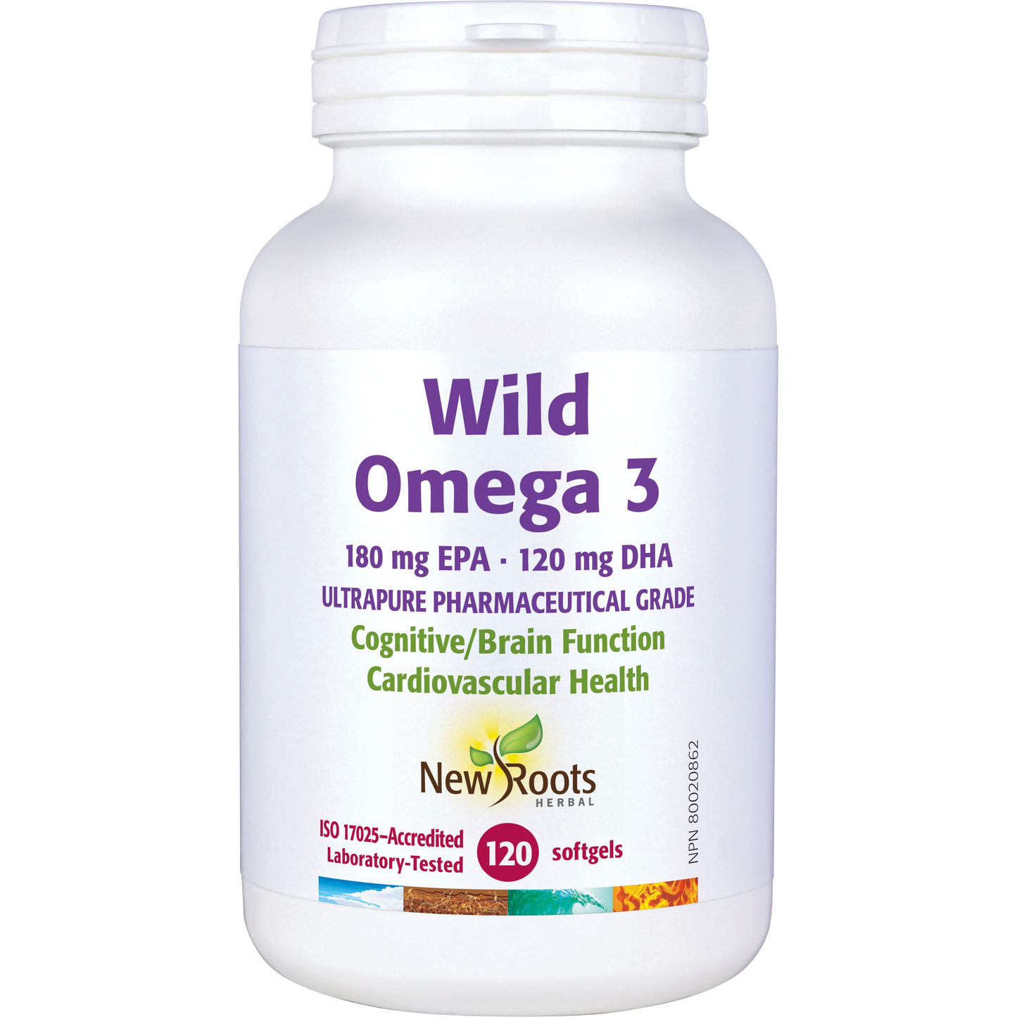 NEW ROOTS    Wild Omega 3 180 mg EPA · 120 mg DHA ·      120 softgels