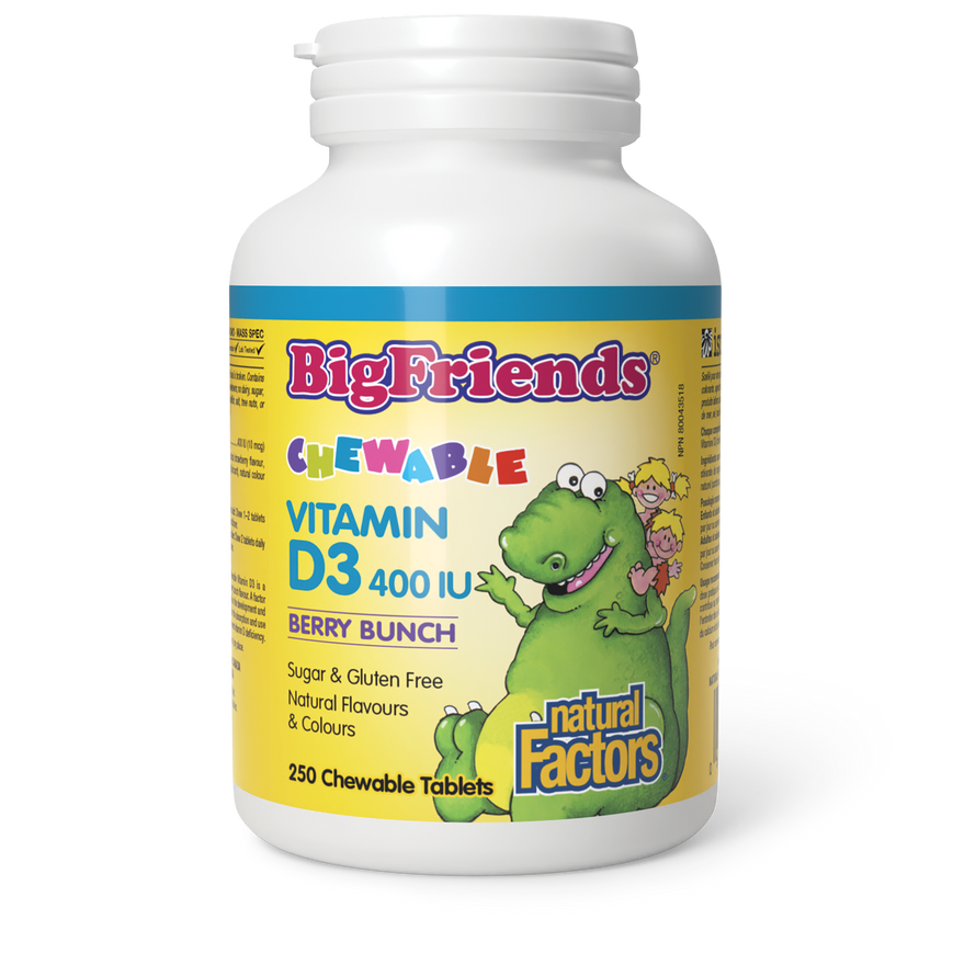 Natural Factors   Chewable Vitamin D3 400 IU, Berry, Big Friends®   250 chewschews