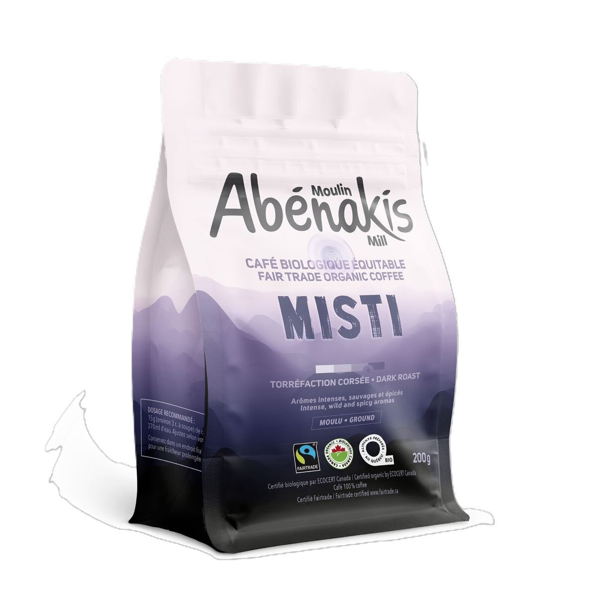 Abernaki Mill - NEW BRAND!   Organic Fair Trade Misti DARK ROAST Ground Coffee   200 g