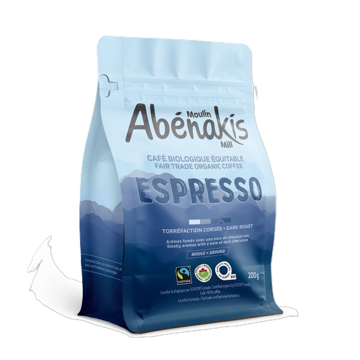Abernaki Mill - NEW BRAND!   Organic Fair Trade Espresso DARK ROAST Ground Coffee   200 g
