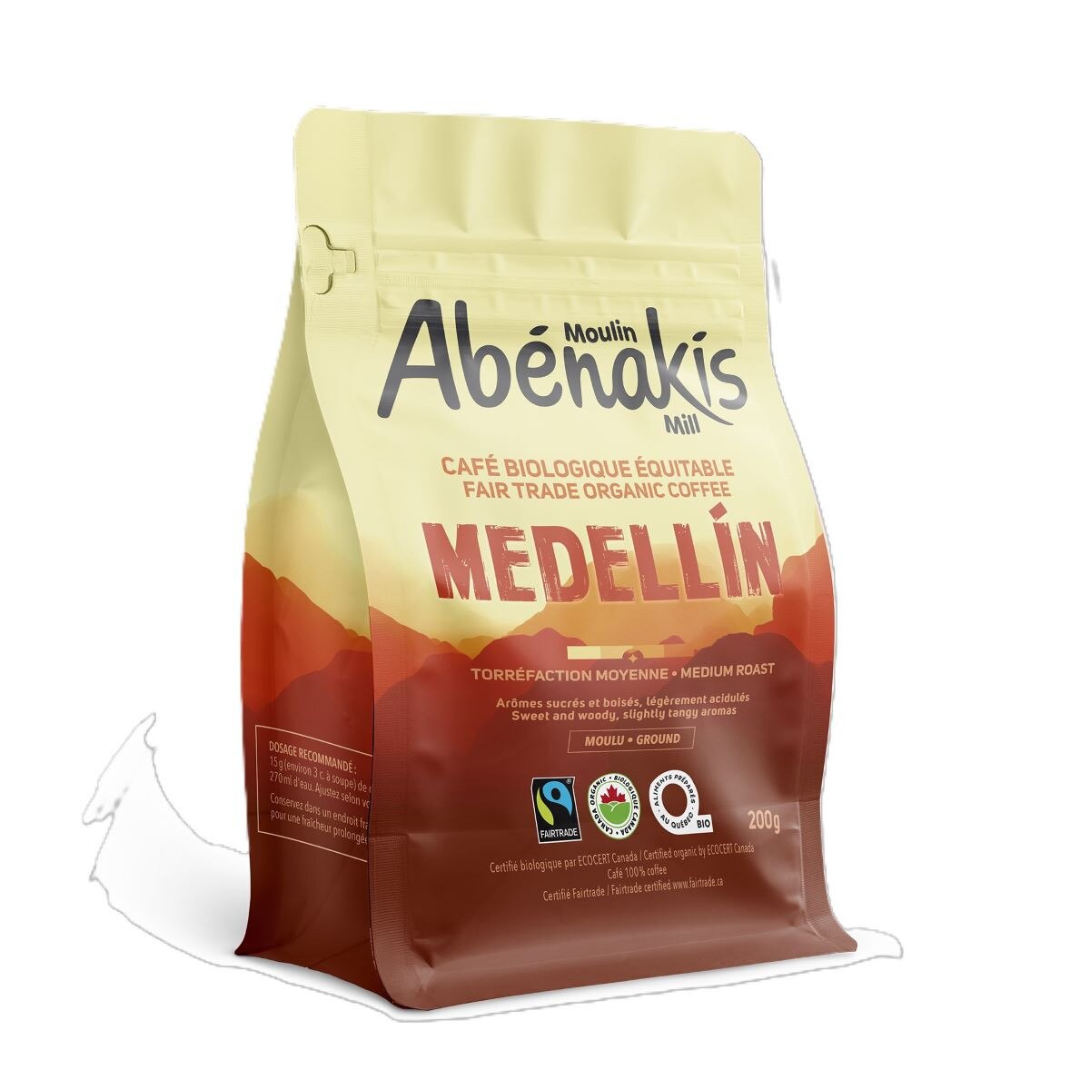 Abernaki Mill - NEW BRAND!   Organic Fair Trade Medellin MEDIUM ROST Ground Coffee   200 g
