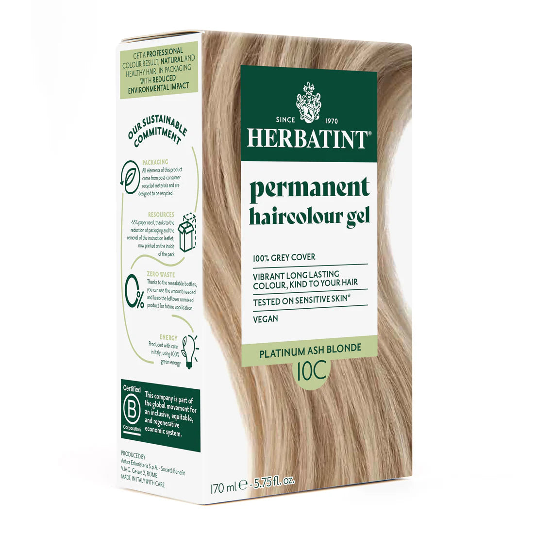 Permanent haircolour gel 10C Platinum Ash Blonde, 170 ml
