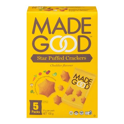 Made Good   Star Puffed Crackers - Single Pouches   Star Puffed Crackers - Cheddar5X20G