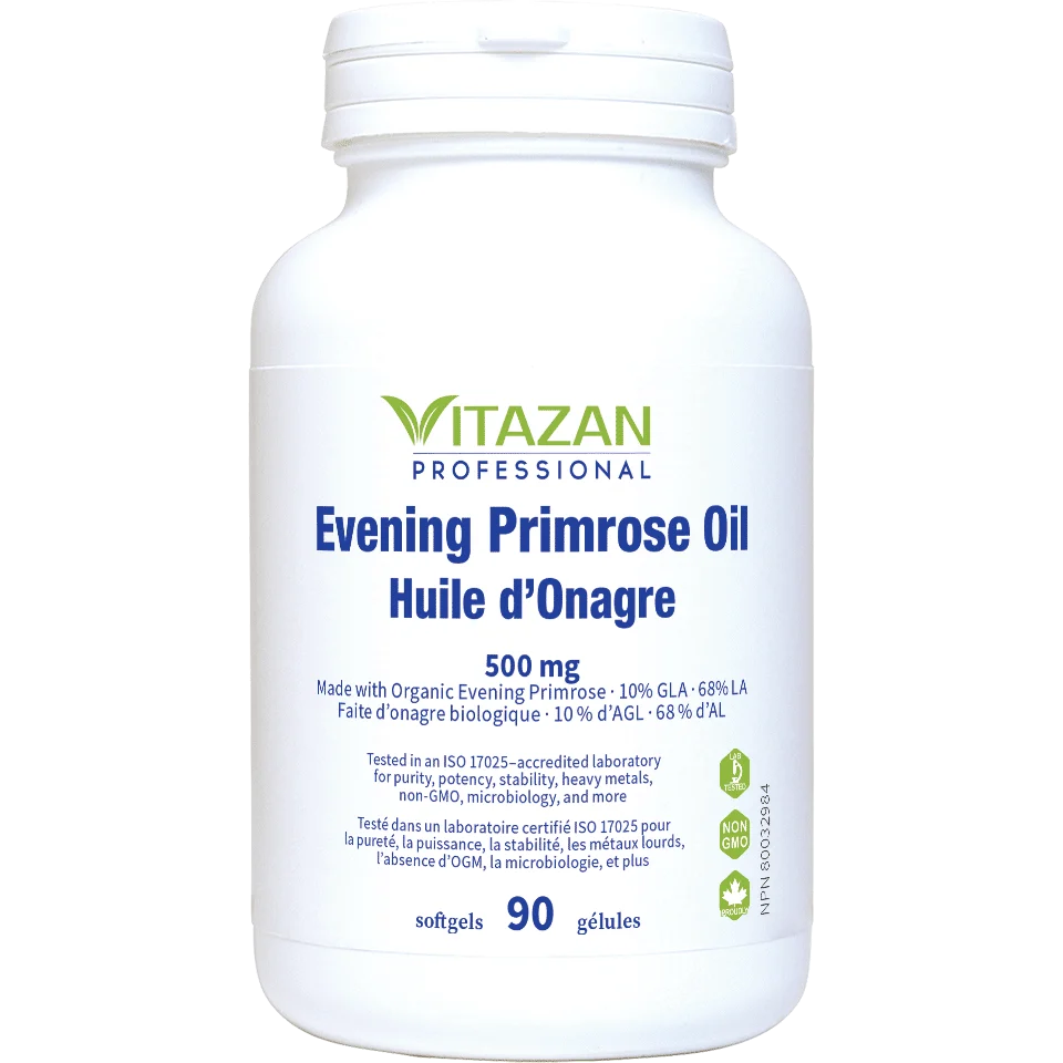 Vitazan    Evening Primrose Oil (500 mg · Made with Organic Evening Primrose · 10% GLA · 68% LA) 90 softgels
