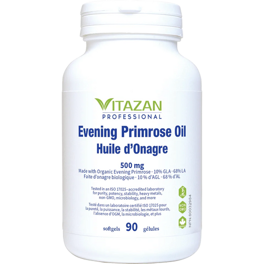 Vitazan    Evening Primrose Oil (500 mg · Made with Organic Evening Primrose · 10% GLA · 68% LA) 90 softgels