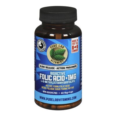 Pure Lab Vitamins   Bioactive Folic Acid (L-Methyltetrahydrofolate 1mg)-Slow Release - 60 vegi caps