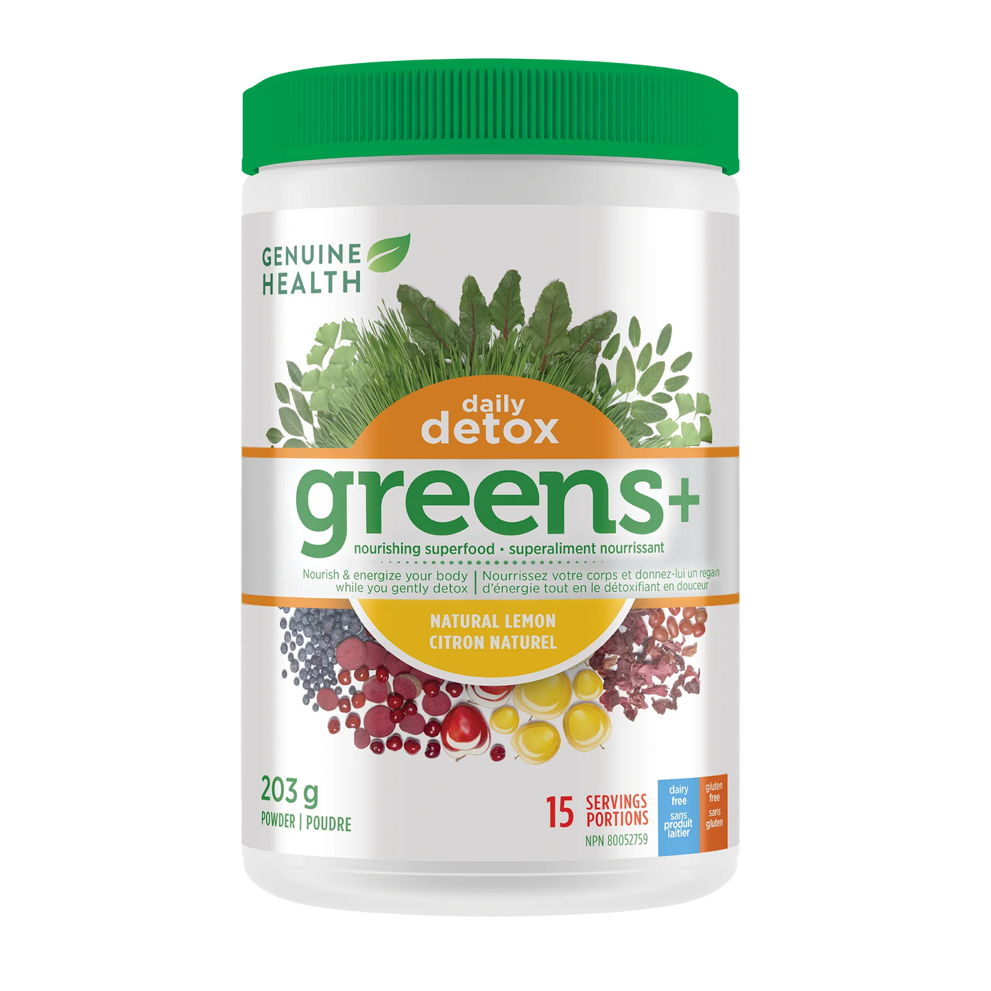 Genuin Health   greens+ daily detox natural lemon, 15 servings