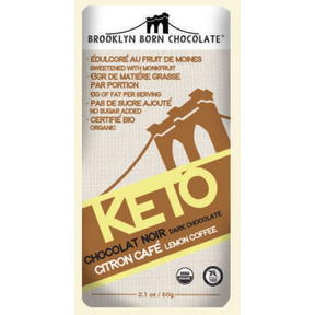 BROOKLYN BORN CHOCOLATE    Organic Keto Chocolate Bars    BROOKLYN BORN CHOCOLATE    Organic Keto Chocolate Bars    Org Dark Choc Lemon Coffee  60g