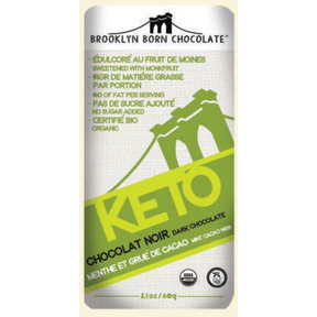BROOKLYN BORN CHOCOLATE    Organic Keto Chocolate Bars    BROOKLYN BORN CHOCOLATE    Organic Keto Chocolate Bars    Org Dark Choc Mint Cacao Nib60g*12