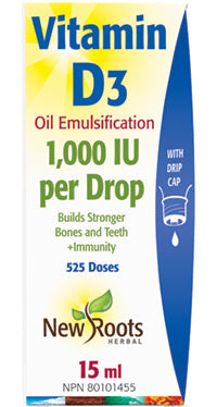 NEW ROOTS    Vitamin D3 Oil Emulsification · 1,000 IU per Drop    15 ml (525 doses)