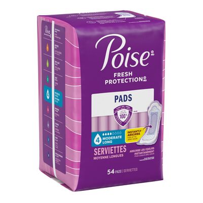 POISE PAD LONG MODERATE ABSORBANCY MD 54 pack of 2