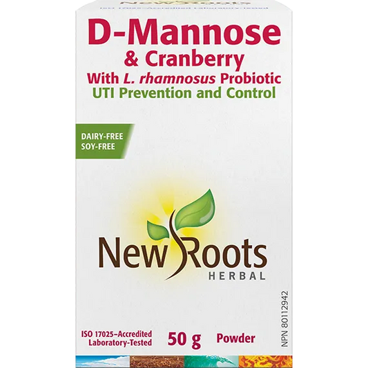 NEW ROOTS    D-Mannose & Cranberry · With L. rhamnosus Probiotic    50 g