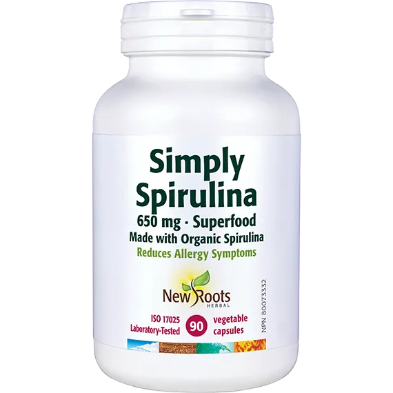 NEW ROOTS    Simply Spirulina 650 mg · Superfood    90 capsules