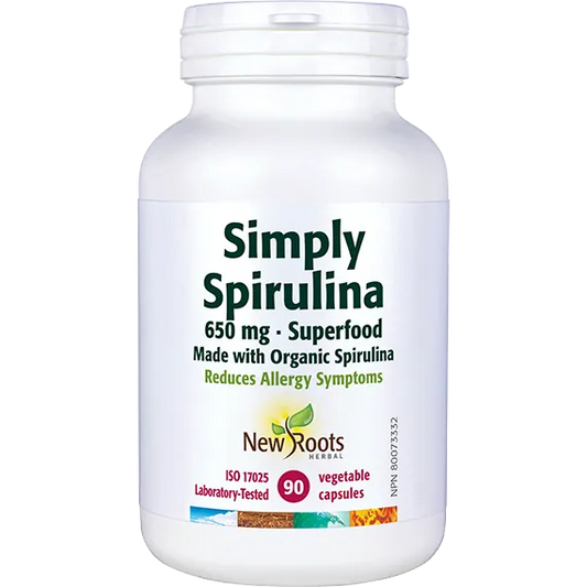 NEW ROOTS    Simply Spirulina 650 mg · Superfood    90 capsules