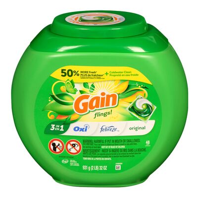 GAIN FLINGS DETERGENT ORIGINAL 48 pack of 4
