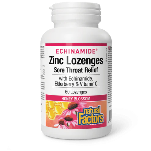 Natural Factors   Zinc Lozenges with Echinamide, Elderberry & Vitamin C, Honey Blossom   60loz