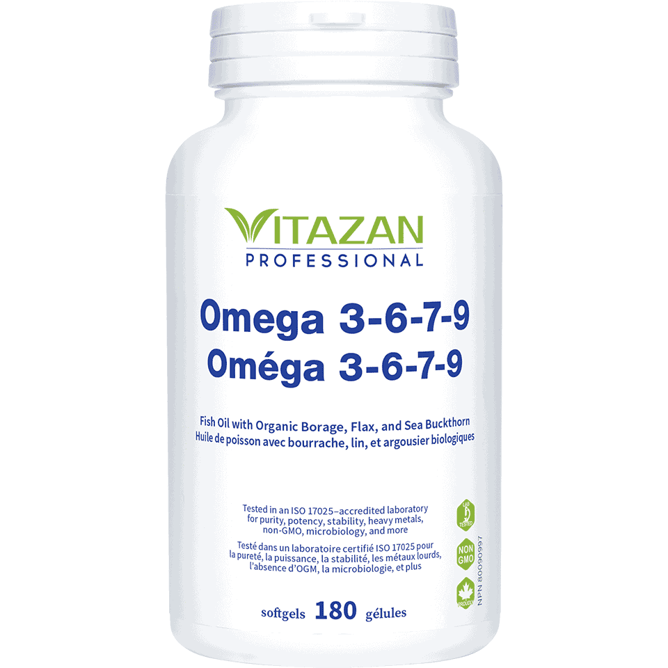Vitazan    Omega 3-6-7-9 (Made with Organic Borage, Flax, and Sea Buckthorn) 180 softgels