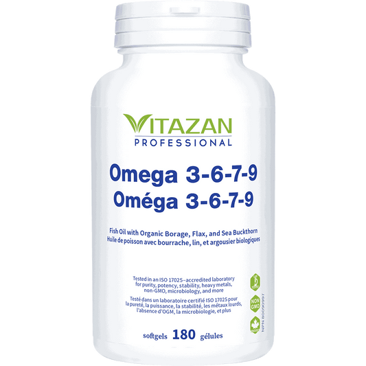 Vitazan    Omega 3-6-7-9 (Made with Organic Borage, Flax, and Sea Buckthorn) 180 softgels