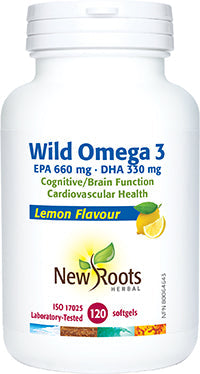NEW ROOTS    Wild Omega 3 EPA 660 mg DHA 330 mg · Lemon Flavour     120 softgels