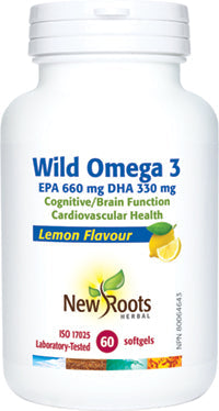 NEW ROOTS    Wild Omega 3 EPA 660 mg DHA 330 mg · Lemon Flavour     60 softgels