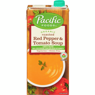 PACIFIC SOUPS -  Organic Less Sodium Roasted Red Pepper & Tomato Soup (tetrapak)    1l