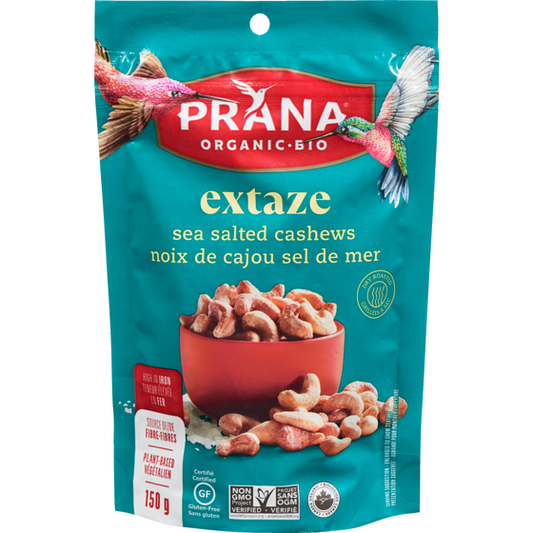 Prana   Organic Savory Nut & Dried Fruit Mixes   Extaze - Sea Salted Cashews 150G