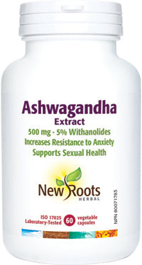 NEW ROOTS    Ashwagandha Extract · 500 mg · 5% Withanolides · 2× Stronger than Competitor’s    60 capsules