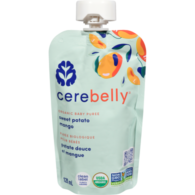 Cerebelly    Cerebelly Purees    Flavour: Sweet Potato Mango 
Container Size: 128 mL    Case of 12 (2 Packs of 6)