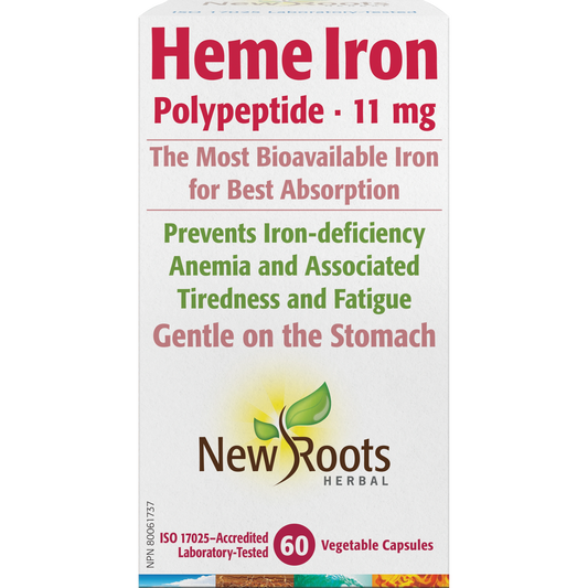 NEW ROOTS    Heme Iron (Bovine) Polypeptide · 11 mg    60 capsules