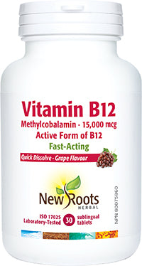 NEW ROOTS    Vitamin B12 Methylcobalamin · 15,000 mcg    30 sublingual tablets