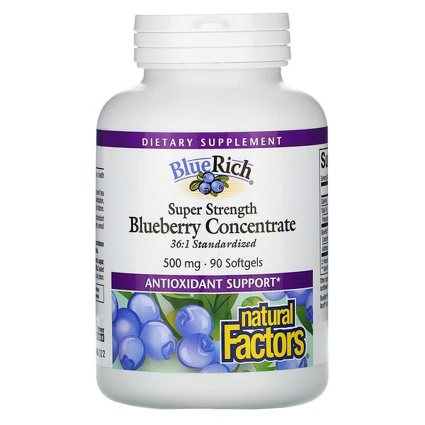 Natural Factors   BlueRich® Super Strength Blueberry Concentrate 500 mg   90 sglssgls