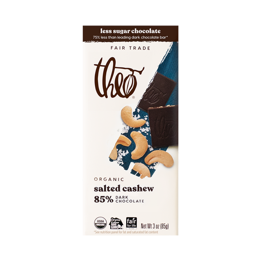 Theo   Chocolate Bars   Org Salted Cashew 85% Dark Chocolate 85G