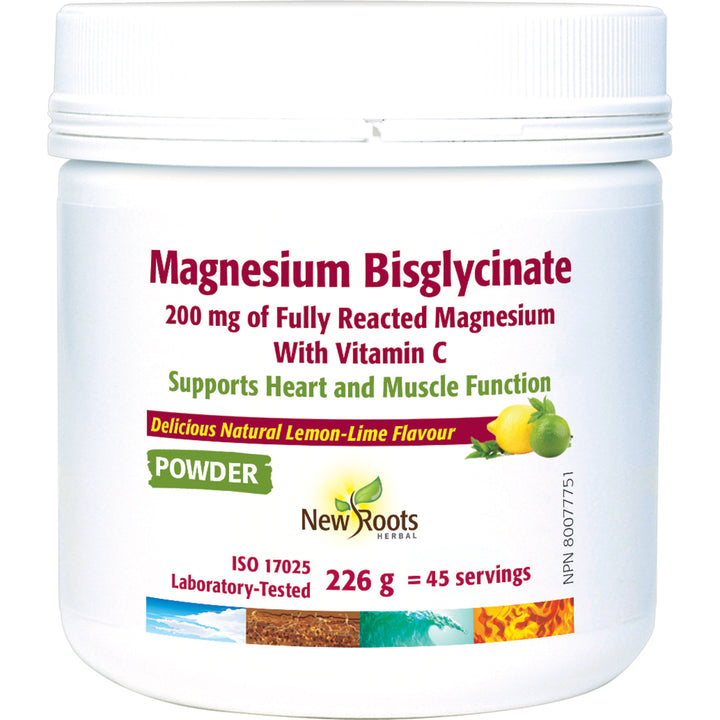 NEW ROOTS    Magnesium Bisglycinate 200 mg of Fully Reacted Magnesium With Vitamin C    226 g
