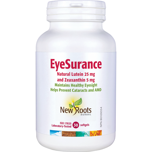 NEW ROOTS    EyeSurance Natural Lutein 25 mg and Zeaxanthin 5 mg    30 softgels