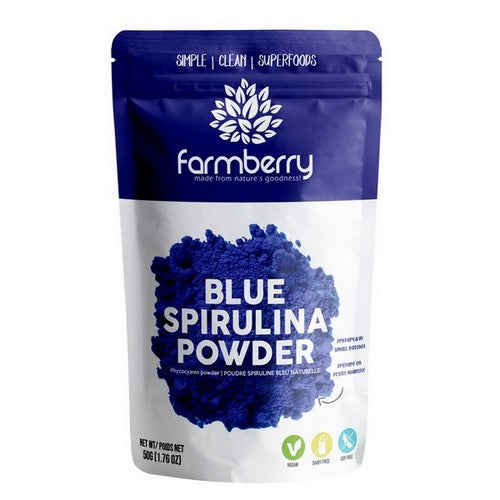 Farmberry    Farmberry Powder    Flavour: Blue Spirulina 
Container Size: 50 g    Each