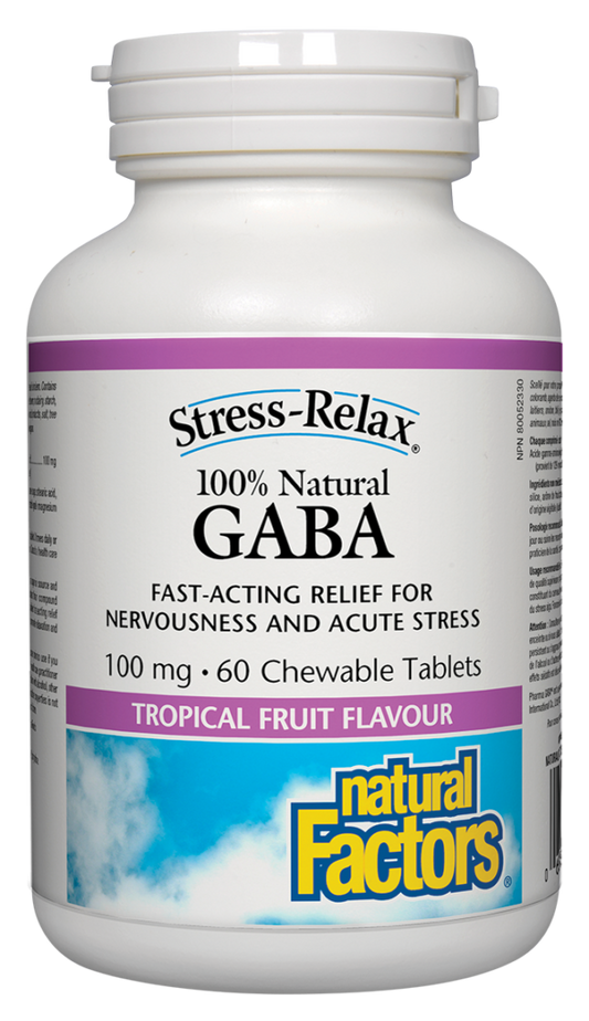 Natural Factors   100% Natural GABA 100 mg, Tropical Fruit Flavour, Stress-Relax®   60 chewschews