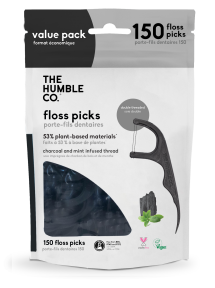The Humble Co.   Floss Picks Mint Charcoal Value Pk 4 x 150pc