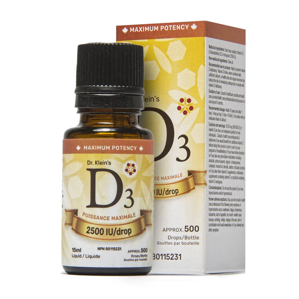 Nanton - Dr. Klein's Vitamin D3 Drops - Maximum potency 2500 iu/drop - 15ml (500 drops)
